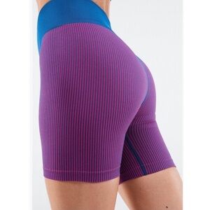 Fabletics High-Waisted Seamless Rib‎ Shorts Electric Blue/ Pink Women’s Shorts M